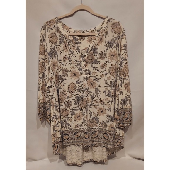 Lucky Brand Womens Paisley Multicolor 3/4 Sleeve Border Print Blouse Size 2XL - Picture 2 of 12